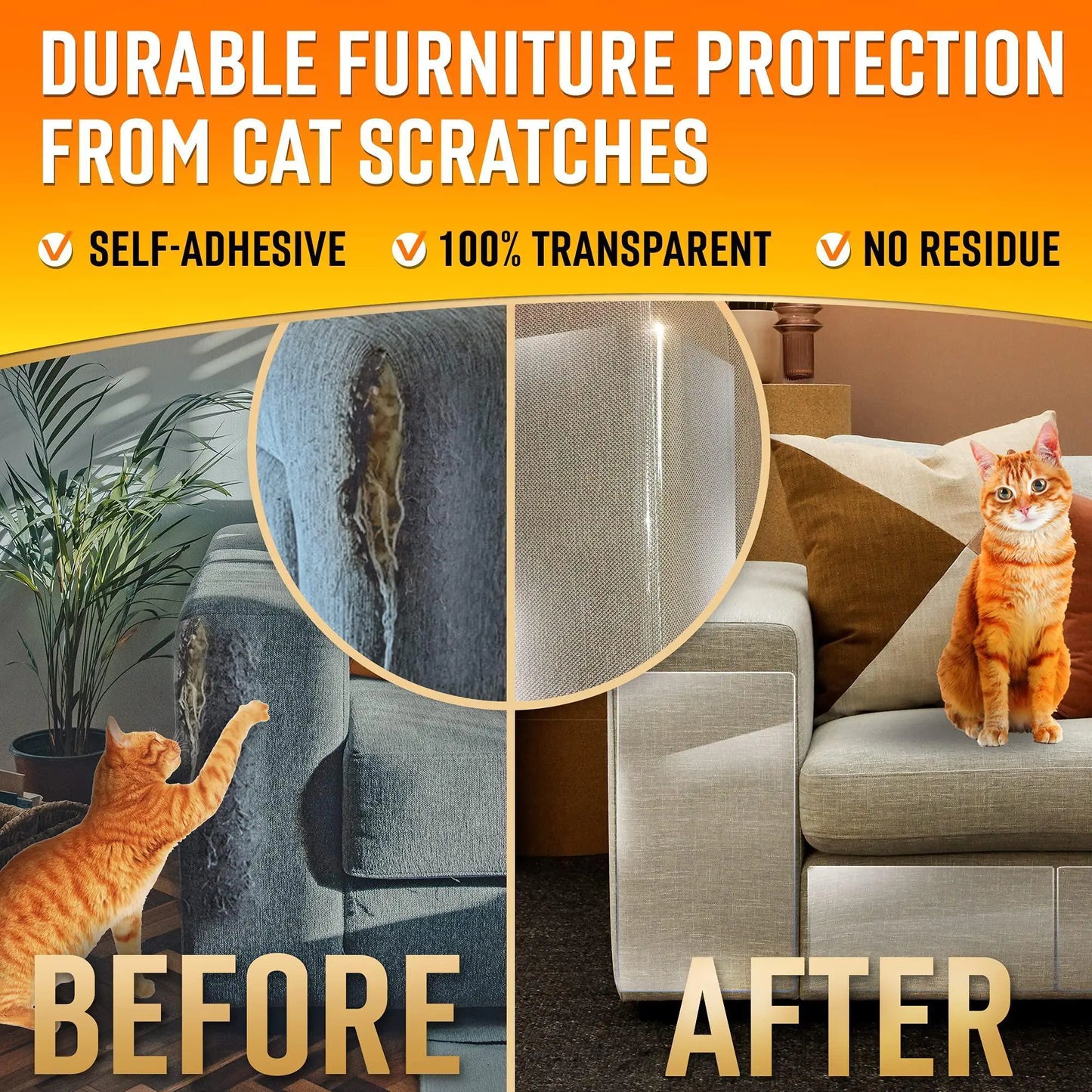 Heavy Duty Cat Scratch Deterrent Furniture Protectors for Sofa Clear 20 Sheets